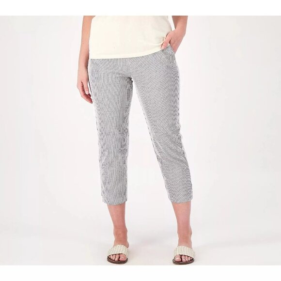 Susan Graver Regular Stripe Stretch Seersucker Crop Pants Black Plus Size 24 NEW - Picture 1 of 7